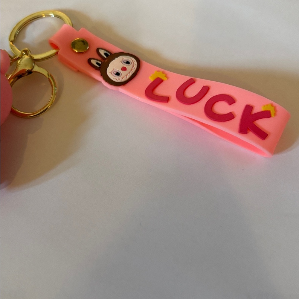 Labubu cute pink and green character keychain “luck” NWOT! - Picture 5 of 6